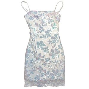 Honey And Rosie Party Hoco Prom Cocktail Dress NWT White Floral Medium Sequin
